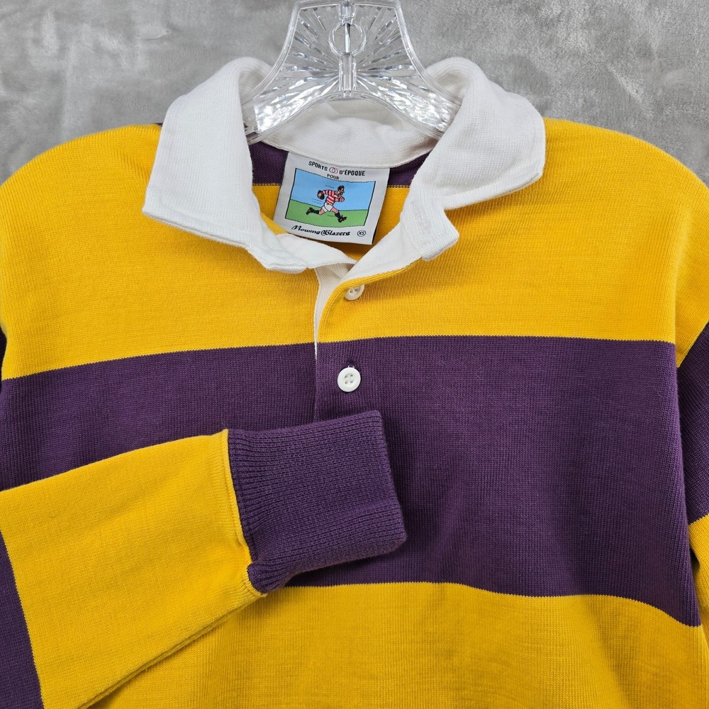 Rowing Blazers Rugby Shirt Mens XS Purple Yellow Striped Sports d'Epoque Polo